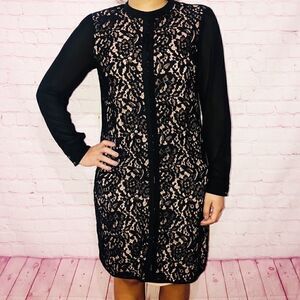 Oasis black lace dress with sheer sleeves